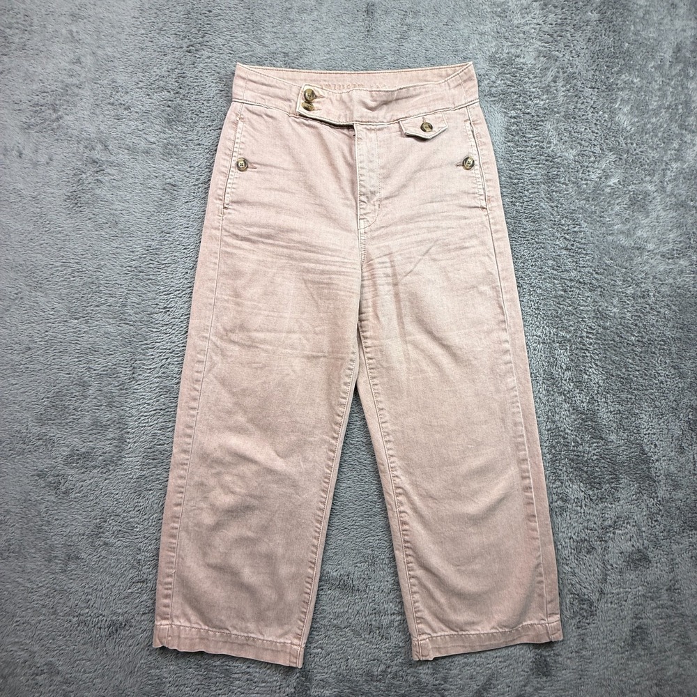 American Eagle Women Wide Leg Cropped Jeans Mauve Pink Sz 2 28x25 Stretch Cotton